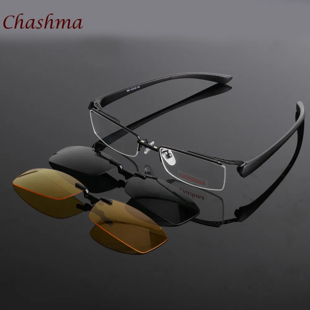 Бренд Chashma, день и ночь, для вождения, поляризованные линзы, магнитные зажимы, очки по рецепту, оправа для очков, мужские Оптические очки для глаз - Цвет оправы: Черный