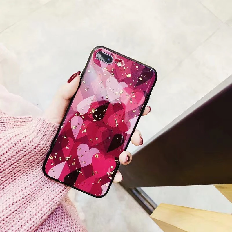 Роскошный блестящий чехол для телефона с красным сердцем iPhoneX Xs Xr Xsmax золотой