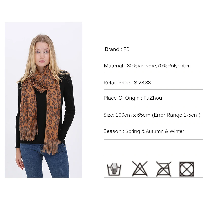 

FS Pink Leopard Print Scarf Viscose Blanket Luxury Brand Women Scarf Thicken Warm High Quality Pashmina Shawl Wraps For Girls