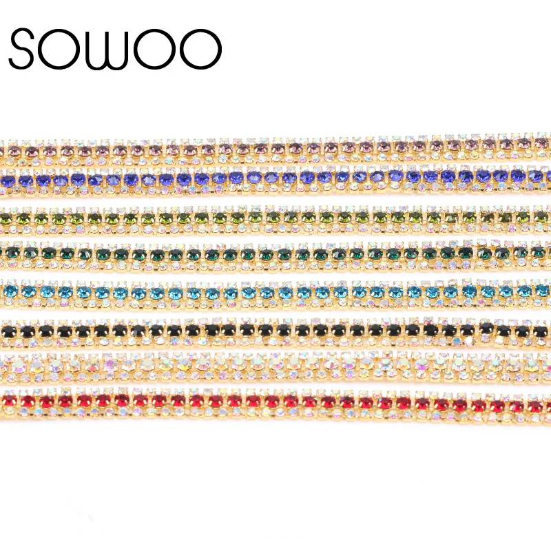 1 ярдов/партия 3-мя рядами красивых закрыть цепочка с прозрачными стразами SS8