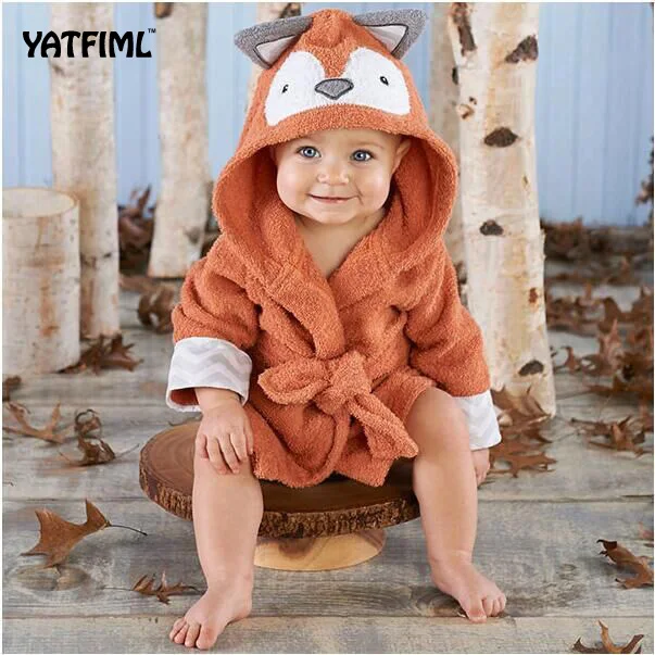 YATFIML, детские халаты, фланелевые пижамы, детский банный халат, Детская домашняя одежда, детский банный халат с капюшоном, банное полотенце, махровый купальный Халат - Цвет: ORANGE SQUIRREL
