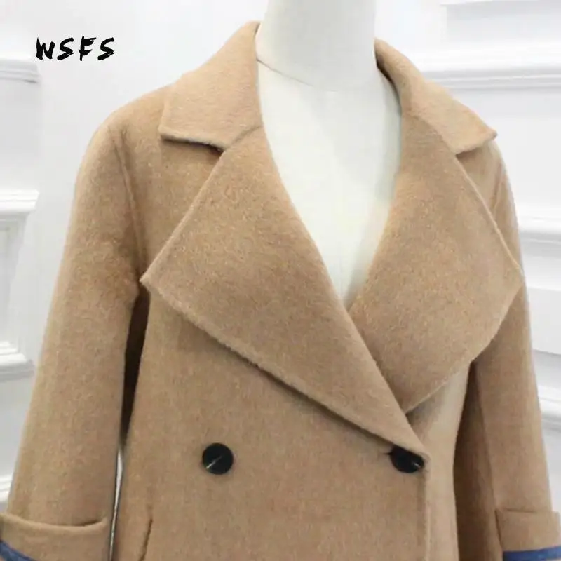 

Winter Coat Camel Long Sleeve Womens 70% Sheep Wool 8% Alpaca Cashmere Coats Turndown Office Elegant Trench Woolen Overcoats