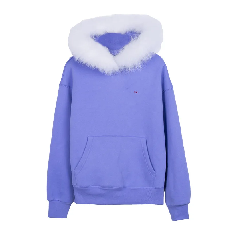 

Winter and Fall Girl's Hooded Coat With Fox Fur Collar for Student Tops