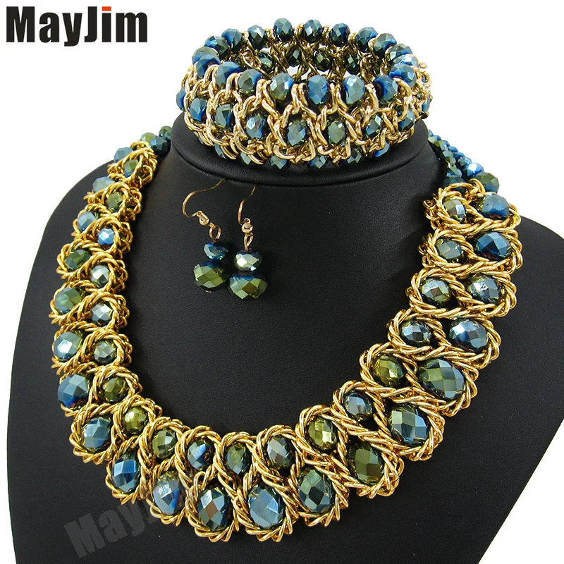 Заявление ожерелье 2017 мода ювелирные наборы Ручной Работы бусы кристалл дубай