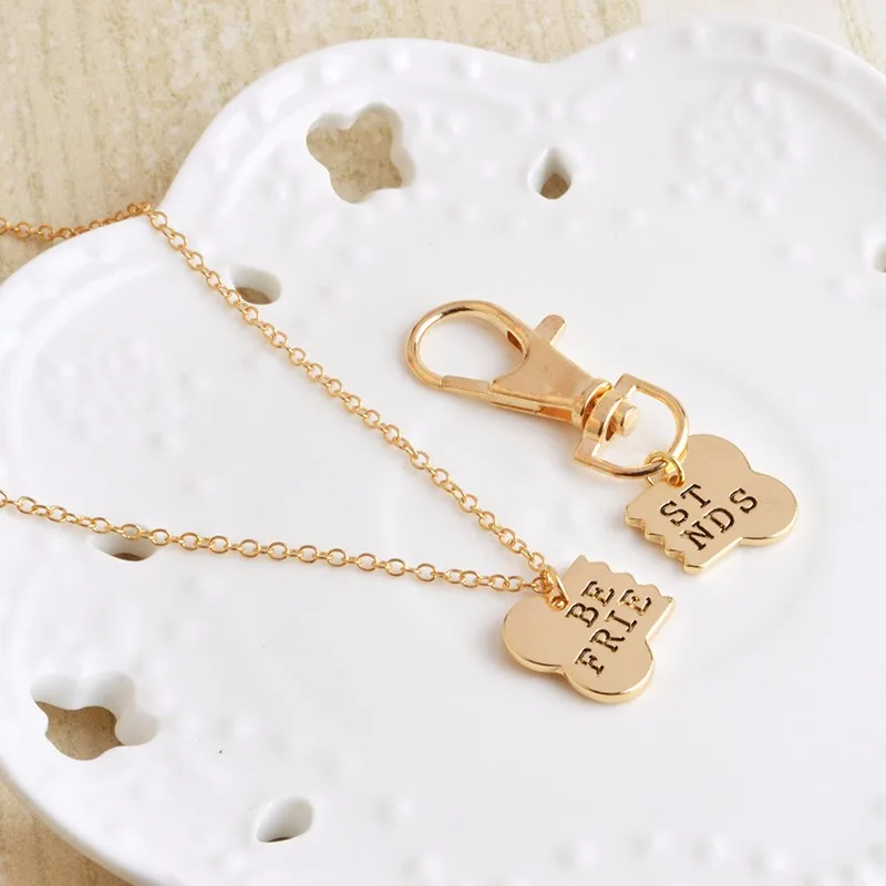 

QIHE JEWELRY 2pcs/set Gold Silver Color Dog Bone Best Friends Charm Necklace & Keychain BFF Bones Friendship Jewelry
