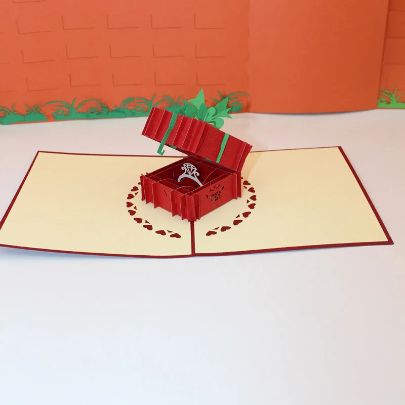 3D лазерная резка ручной работы резьба свадебное кольцо с бриллиантом коробка
