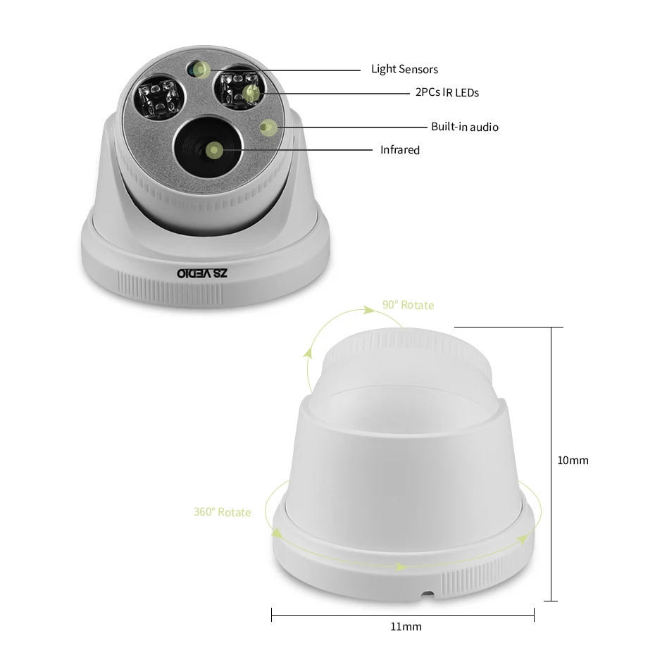 ZSVEDIO 5MP CCTV камера Пластиковый Купол HD встроенный аудио poe безопасности Пуля Plug And