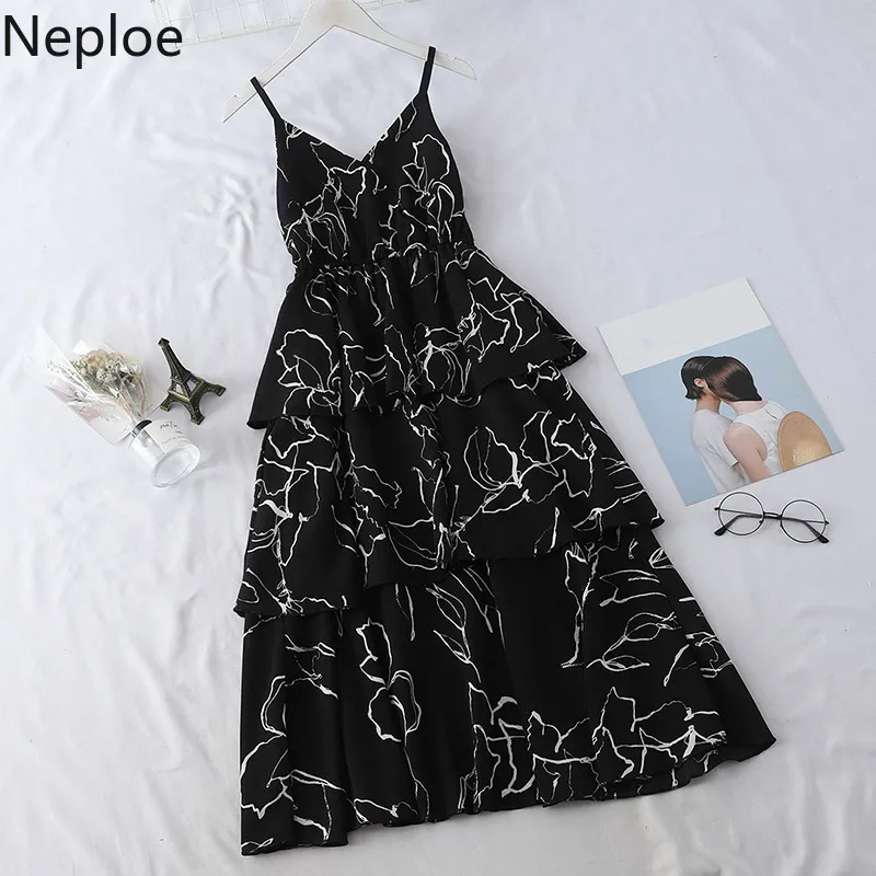 Neploe женское платье с принтом Лето 2019 новое v-образным вырезом на бретельках Vestidos