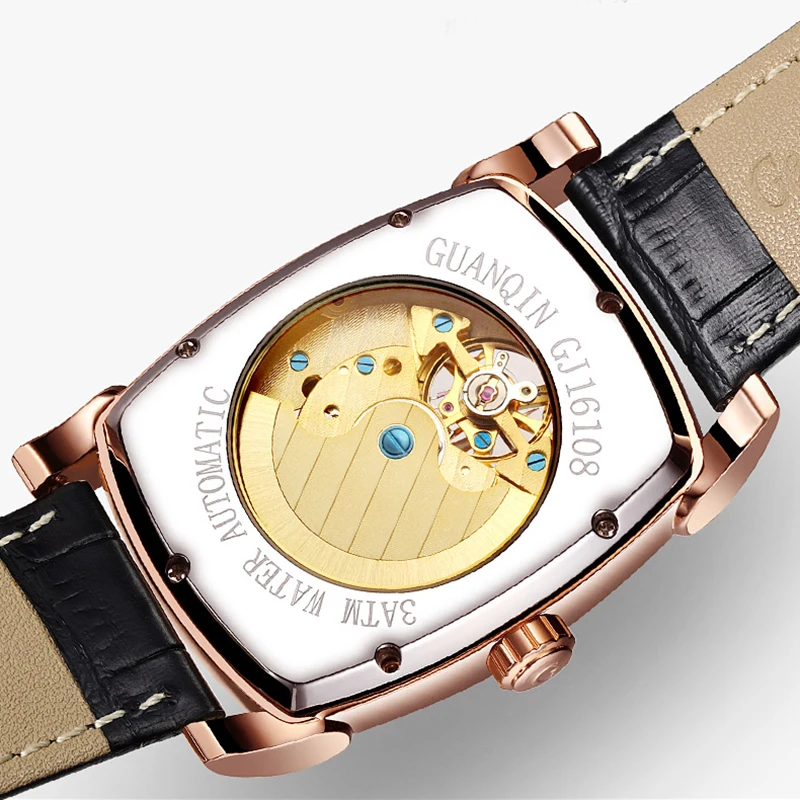Часы скелетоны GUANQIN модные автоматические часы Tourbillon Мужские светящиеся кожаные
