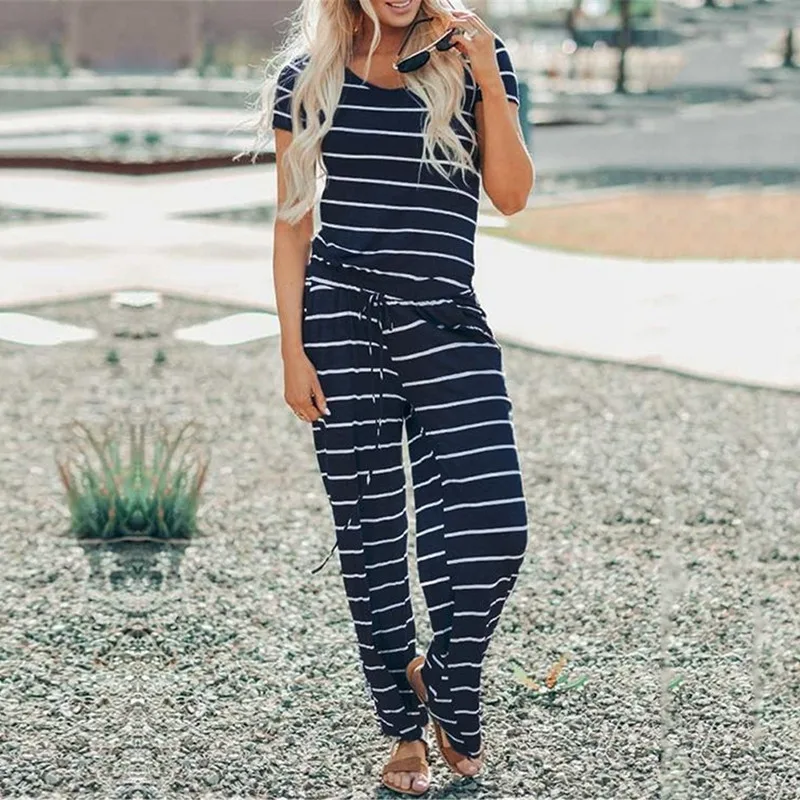 Женский комбинезон в полоску с принтом повседневные свободные длинные штаны