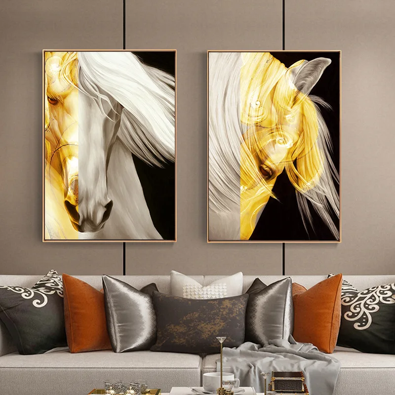American Abstract Yellow Horse Head Modern Canvas Oil Painting Animal Poster Print Wall Pictures Room Background Decoration | Дом и сад