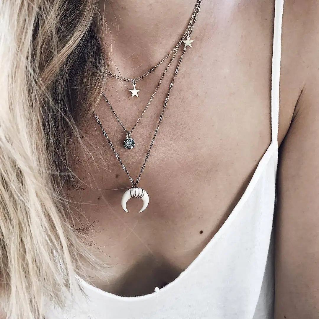 Женское Ожерелье с кулоном Boho минималистичные тонкие Многослойные кулоны и