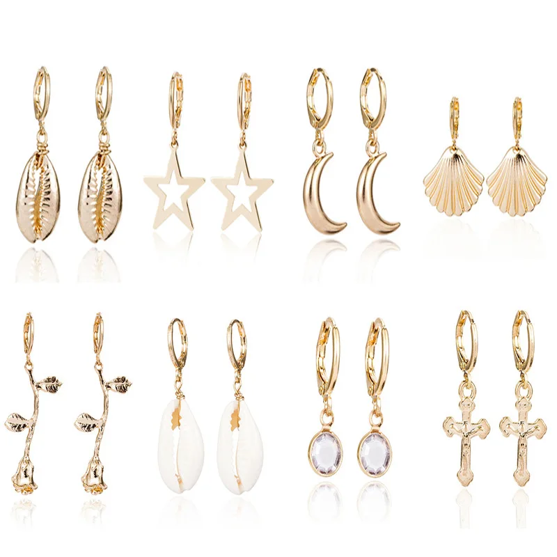 

Korean Natural Shell Drop Earrings Sweet Lvory Color Bohemian Stars Summer Conch Sea Shell Clip on Earring Boho 2019