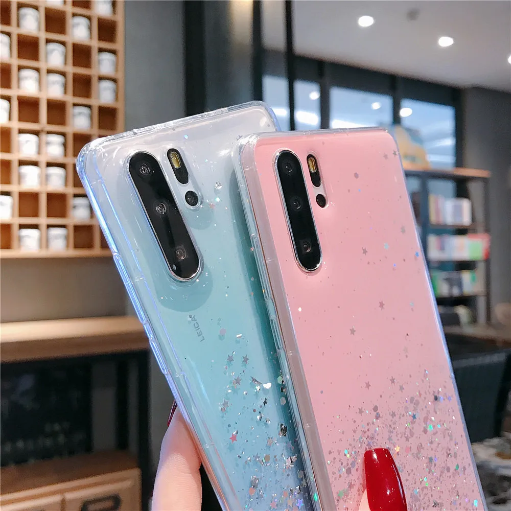 QINUO Блестящий Звездный эпоксидный чехол для Huawei P30 Pro P10 P20 Lite Nova 3 3i 4 прозрачный