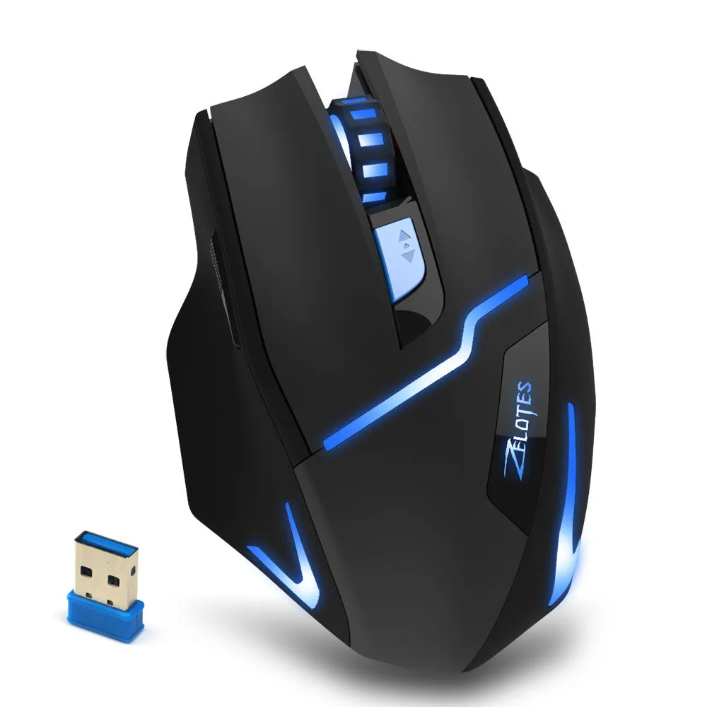 ZELOTES Беспроводная игровая мышь 2 4 ГГц 2400DPI Регулируемая для ноутбука ПК
