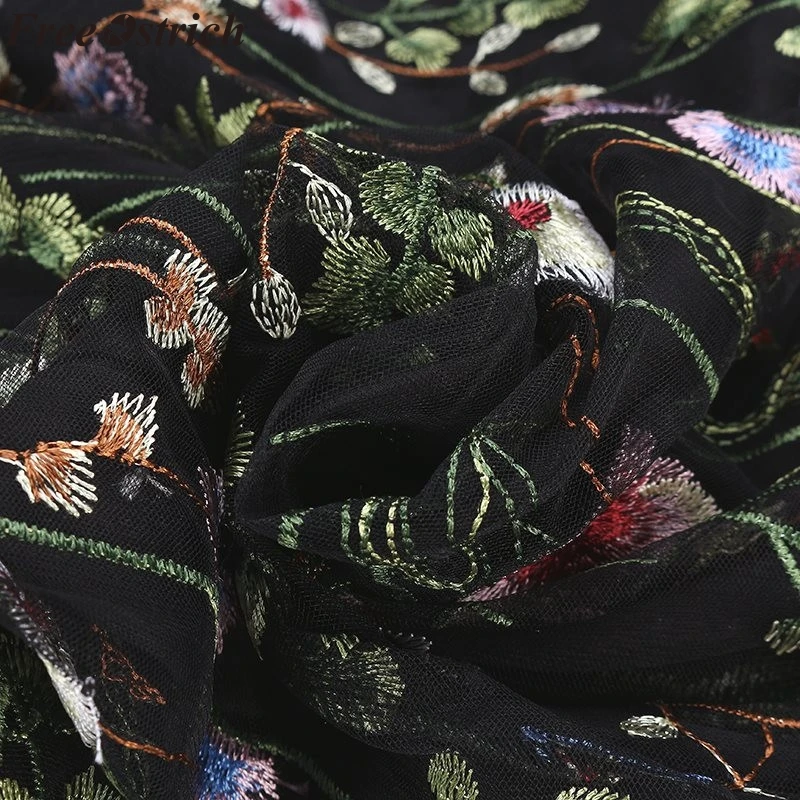 Страусиная Женская Летняя мода, элегантная женская сексуальная сетчатая вышитая черная Цветочная юбка с водорослями размера плюс, плиссированная сетчатая юбка