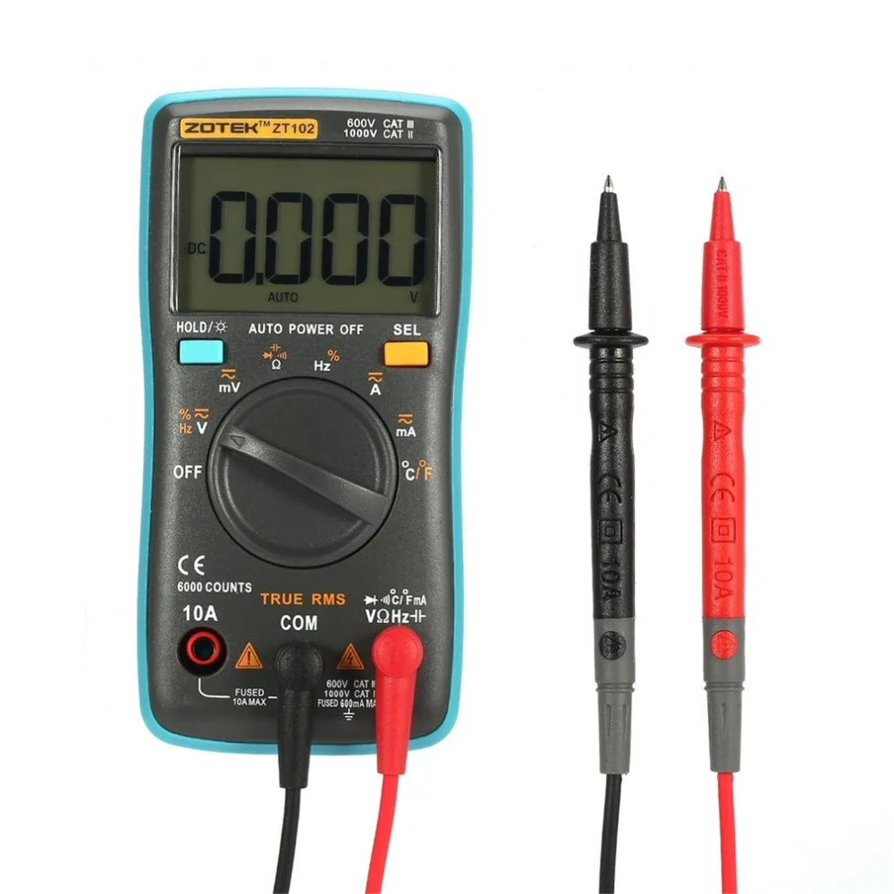 ZOTEK ZT102 мини 6000 отсчетов Автоматический диапазон цифровой мультиметр AC/DC тестер