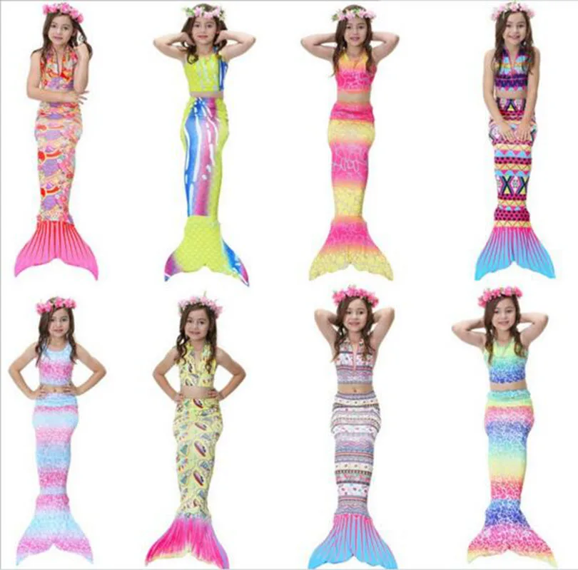 

4 шт., костюмы для девочек с цветочным принтом, монофин, бикини, хвост русалки, для плавания, С флиппером, косплей, Детский костюм с хвостом рус...
