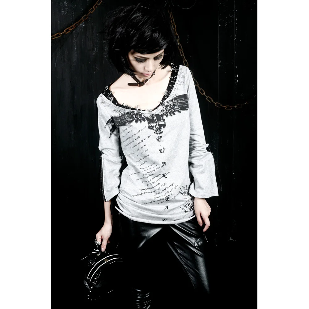 Женская хлопковая рубашка с принтом в стиле панк рокабилли|visual kei|visual kei fashionprinted top