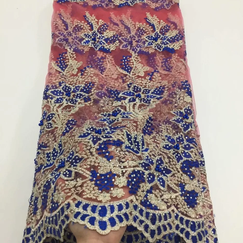 Роскошный Дизайн Французский кружевной ткани 5 ярдов бусины нигерийская