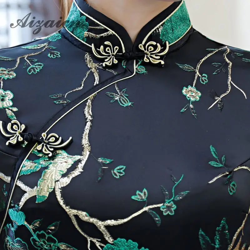 Восточный стиль ретро длинный Cheongsam черный Chinoise тонкий Qi Pao для женщин Китайская традиционная одежда платье Ципао Женская Роба в восточном стиле