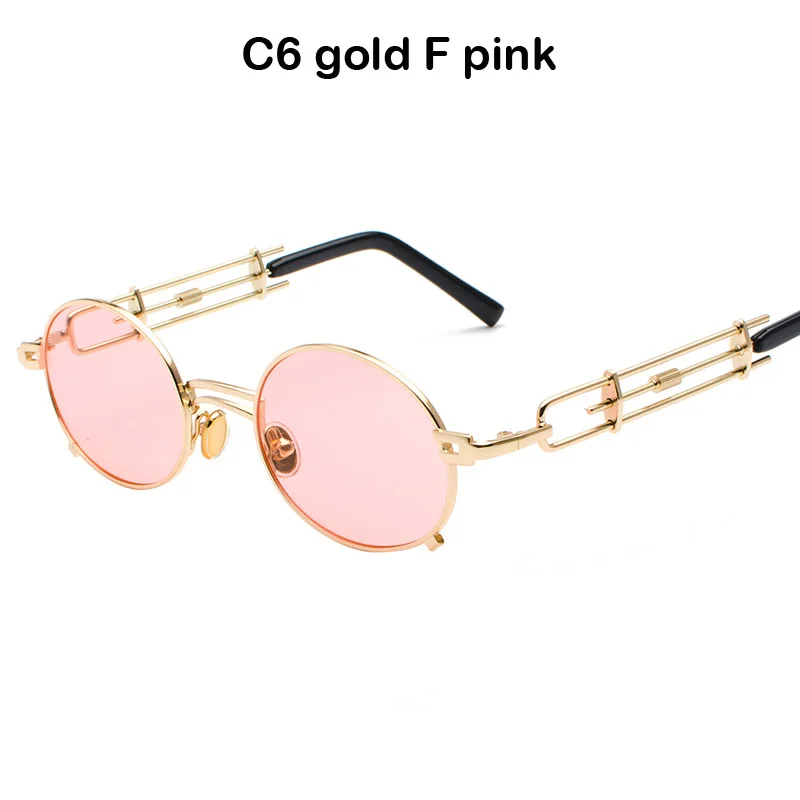 C6 gold F pink BANSTONE, мужские солнцезащитные очки в металлической овальной оправе, стимпанк, готика, вампир, уникальные, Ретро стиль, 1980 s, солнцезащитные очки, косплей стиль, Oculos De Sol - Цвет линз: C6 gold F pink