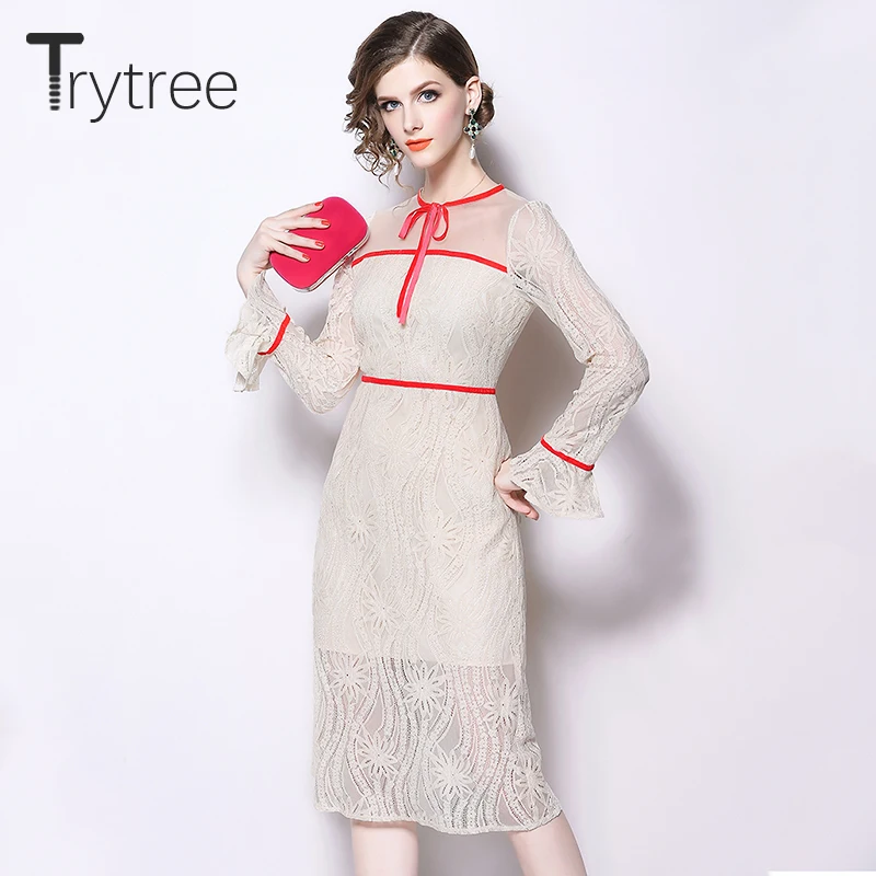 Trytree весенне-летнее платье элегантное кружевное лоскутное Сетчатое женское с
