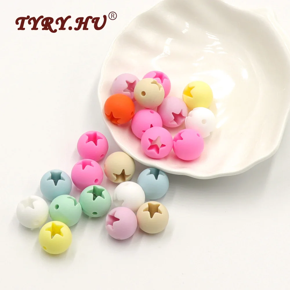 TYRY.HU-Cuentas de silicona huecas en forma de estrella para la fabricaci&oacute;n de joyas, abalorios de combinaci&oacute;n de 30 piezas, Multicolor, grado alimenticio, masticables para beb&eacute;s-0