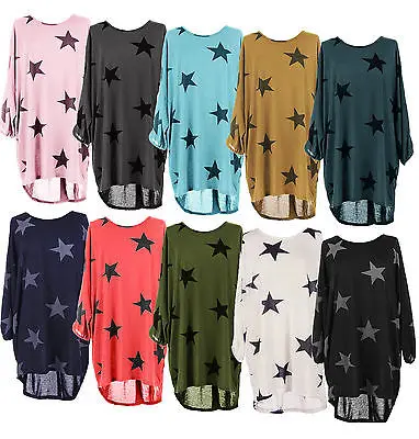 Новейшая летняя женская трикотажная туника с принтом летучая мышь и звездами Lagen