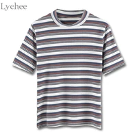 lychee casual women t shirt hit color stripe turtleneck knitted long sleeve t shirt spring autumn tee top female