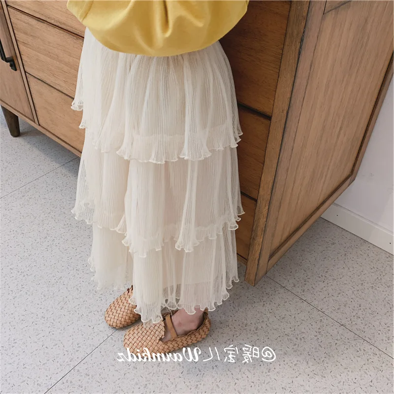 

Весенне-Летние шифоновые юбки WLG для девочек, белая, розовая юбка принцессы с оборками, Детская универсальная одежда для детей