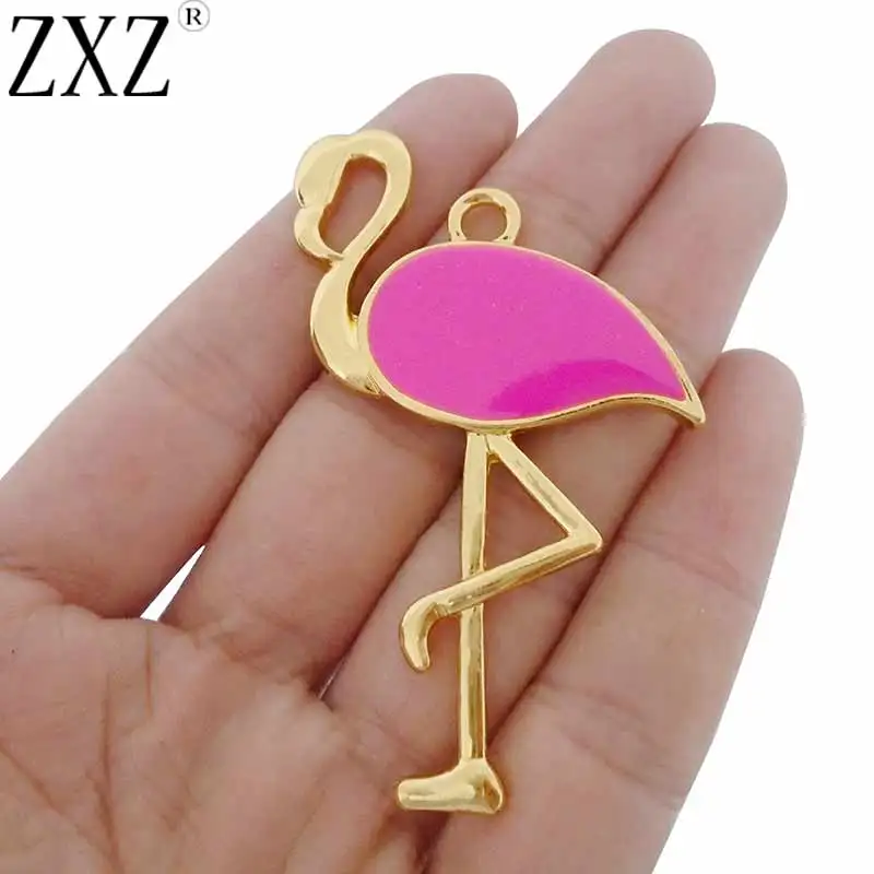 ZXZ 2pcs Gold Tone Zamak Large Red-crowned Crane Bird Enamel Charms Pendants for Necklace Jewelry Making Findings 63x40mm | Украшения и