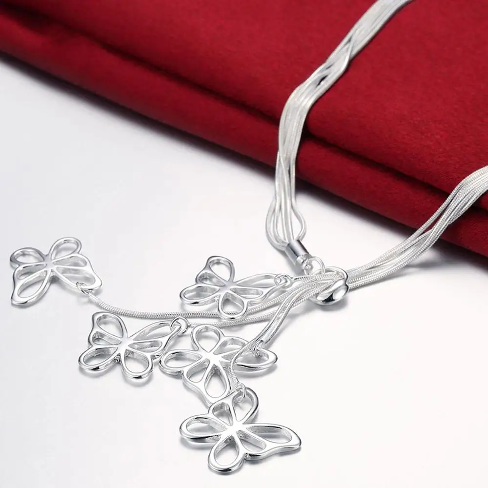

Free Shipping Silver 925 Jewelry Necklace For Women Fashion Jewelry Insect Five Butterfly Necklace