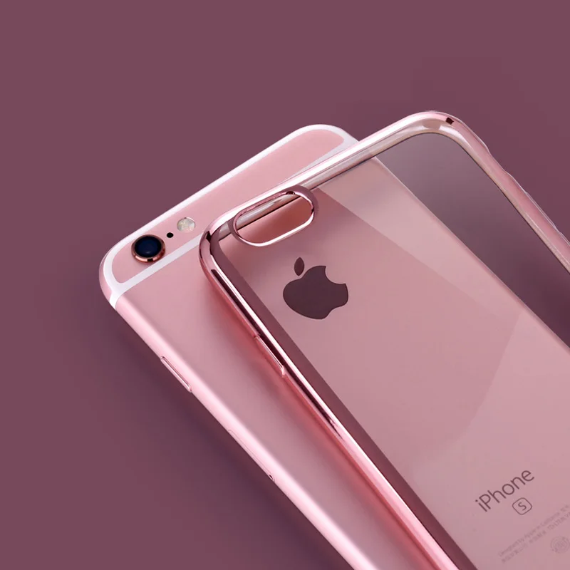 Ультра тонкий прозрачный розовый чехол из розового золота для iphone 6 s защитный