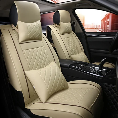 Beige luxury Автомобильные чехлы на сиденья Универсальные из искусственной кожи Авто Передние Задние чехлы на сиденья для Suzuki Swift Wagon GRAND VITARA Jimny Liana 2 Sedan Vitara - Название цвета: Beige luxury