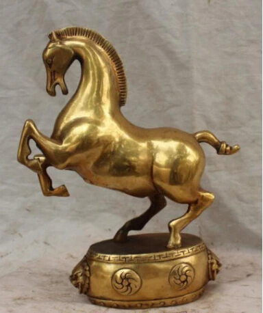 RHS0059 9&quot China Chinese Bronze Carved Animal Sucessful Running Horse Lion Base Statue | Дом и сад