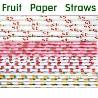 free dhl 2000 pcs fruit paper straws bulkyellow pink red watermelon cherry strawberry pineapple printcute kids wedding party