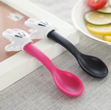 Kawaii набор посуды для малышей с рисунком Микки в форме пальмы, детские столовые приборы, милая пластиковая вилка, детские подарочные столовые приборы, чехол