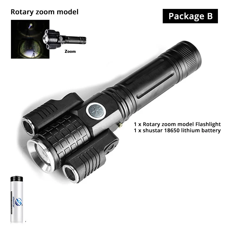 Zoomable-Package B Деформируемый светодиодный фонарик супер яркий фонарь 1T6+ 2XPE Zoomable 4 режима освещения питание от аккумулятора 18650 для кемпинга, охоты - Испускаемый цвет: Zoomable-Package B