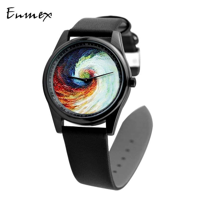 Enmex Individualization design wristwatch 3D Rainbow whirlpool creative design Oil Painting fashion quartz clock watch enmex individualization design wristwatch 3d rainbow whirlpool creative design oil painting fashion quartz clock watch