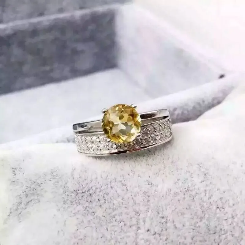Женское вечерние ЦО из серебра 925 пробы с желтым кристаллом 8 мм|fine jewelry|gemstone