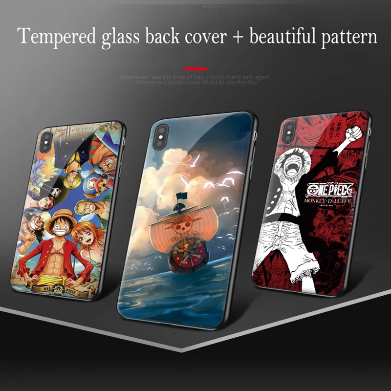 Cartoon One Piece Apple XS max / XR Explosion-proof glass phone case cute female iphone 6S 7/ 8plus anti-fall mobile bag | Мобильные
