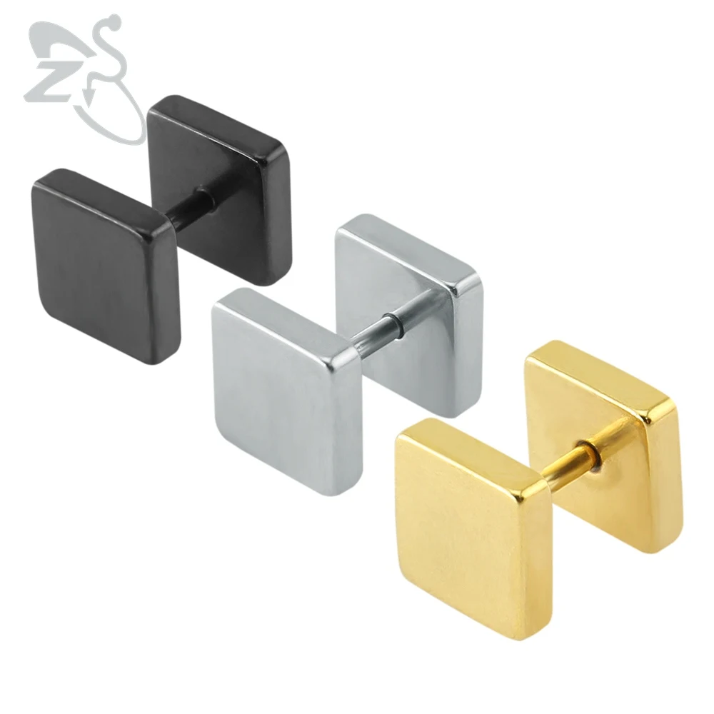 

Black quare earrings for men gold stud earrings hip hop small stud earrings stainless steel spike jewellery fake ear tunnels