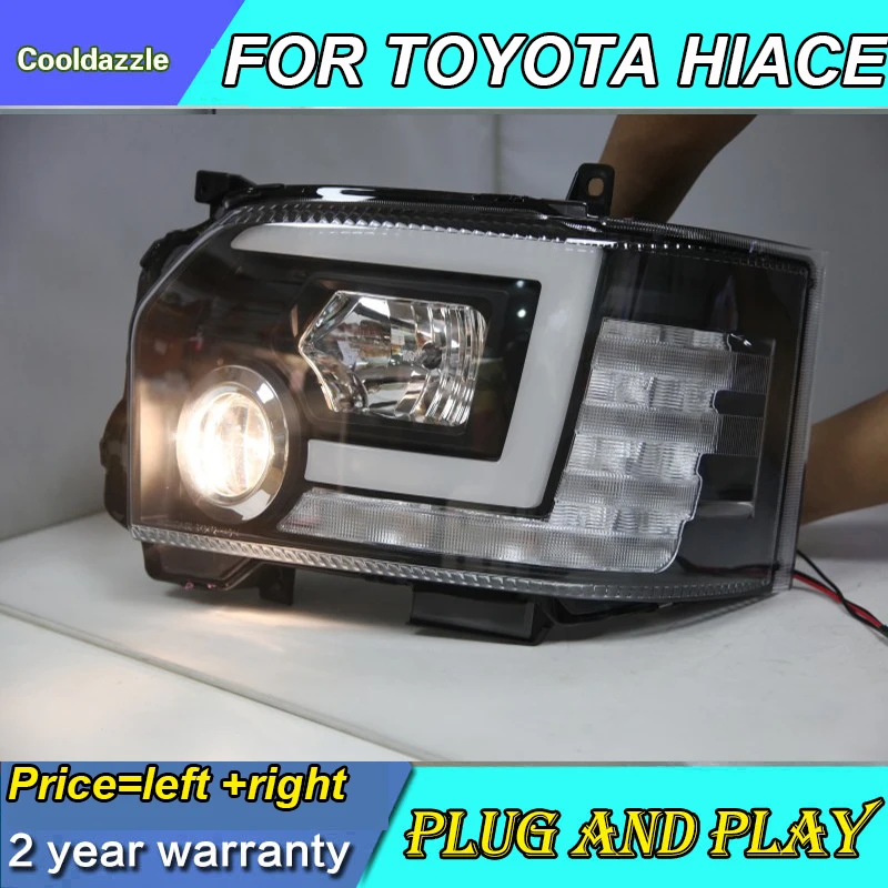 Год для TOYOTA HIACE светодиодный головной свет движущиеся поворотные огни передние лампы с дневными ходовыми огнями