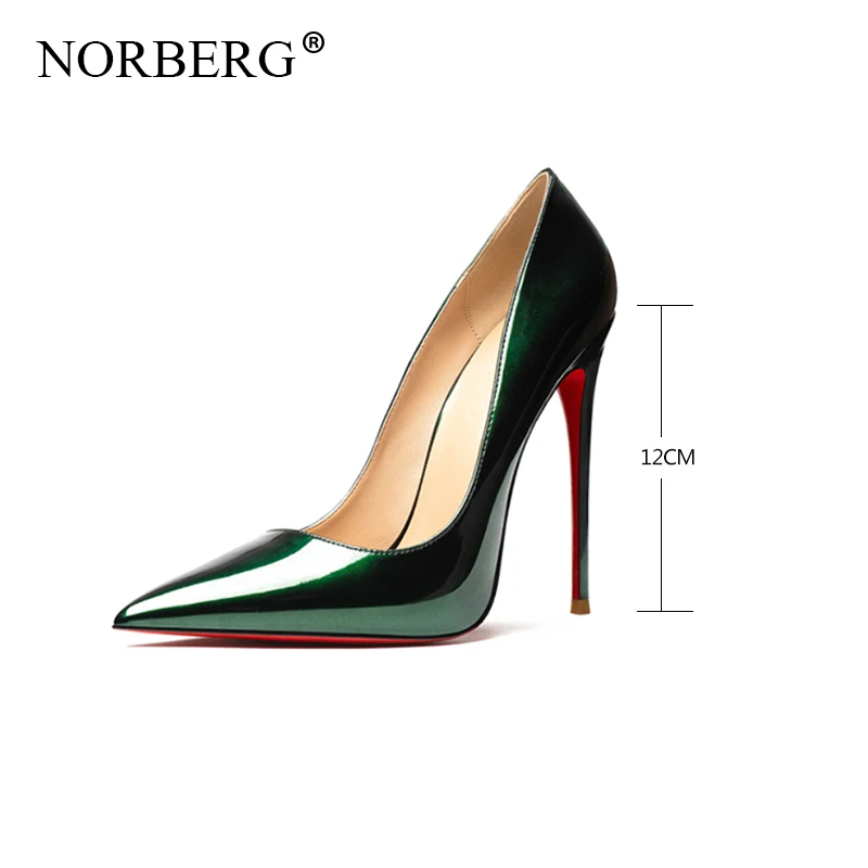 green12cm Весенне-осенние женские пикантные туфли-лодочки кожаные туфли на высоком каблуке 12 см женские свадебные туфли на высоком каблуке с красной подошвой; большие размеры 34-43 - Цвет: green12cm