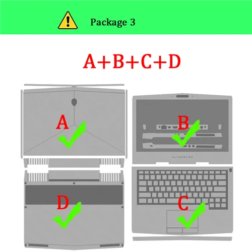 Package-3 A B C D Наклейка для ноутбука Alienware 13 M13X R2 R3 Защитная пленка для ноутбука Alienware 14 M14X R1 R2 R3 наклейка для ноутбука - Цвет: Package-3 A B C D