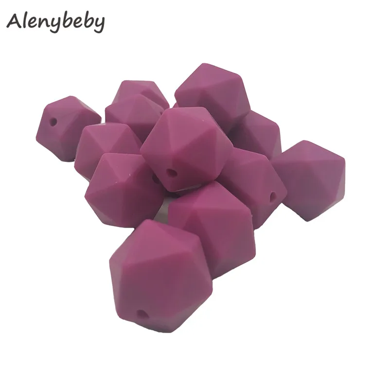 Magenta 50pc 17mm Silicone Teether Beads Safe Icosahedron Shaped Candy Mix Color Teething Silicone Bead Toy BPA Free DIY Necklace Making - Цвет: Magenta