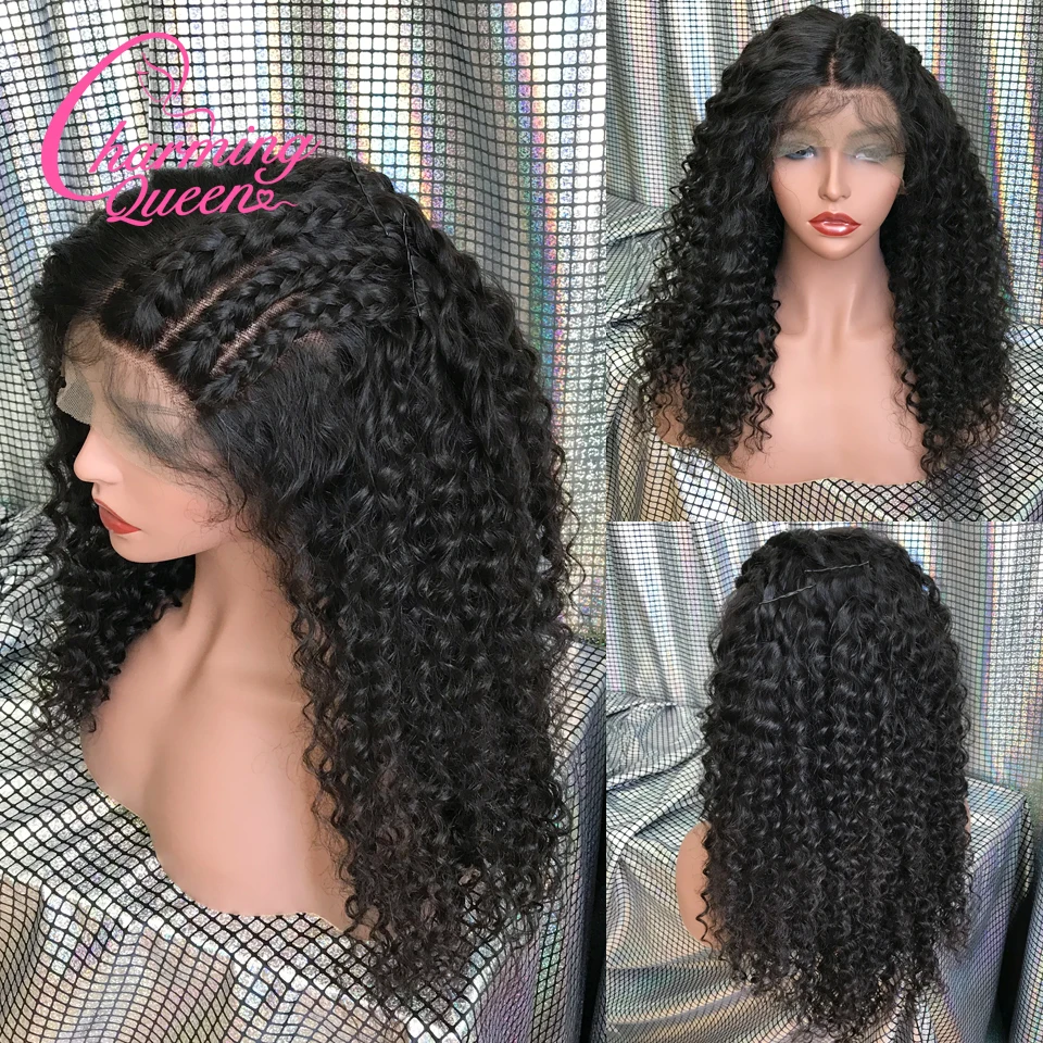 Вьющиеся Full Lace натуральные волосы парики Для женщин Glueless бразильского Волосы remy предварительно сорвал парики шнурка