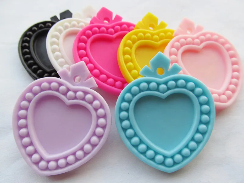 

10pcs 7 colors Flatback Resin Heart Charm Finding,Base Setting Tray, for 25mm Cabochon/Cameo