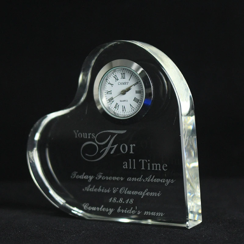 

Festive & Party Supplies 8 PC Custom Engraving or Printing Heart Shape Crystal Clock Wedding Party Favors for Guest